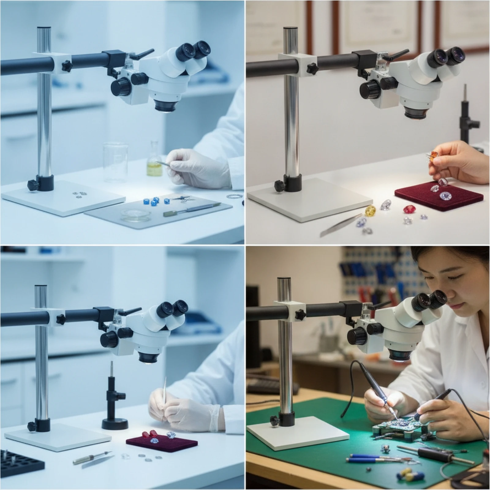 Adjustable Inspection Microscope Stereo View Optical Instrument with Auxiliary Lens for Delicate Assembly Tasks