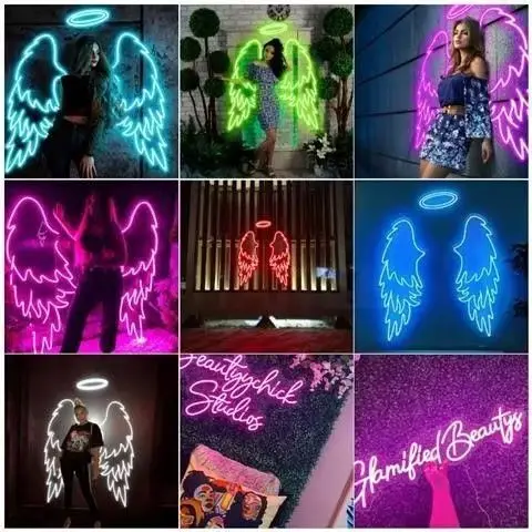 Angel wings Led neon luminous characters custom street decoration wedding Internet celebrity nightclub clock in ambient light