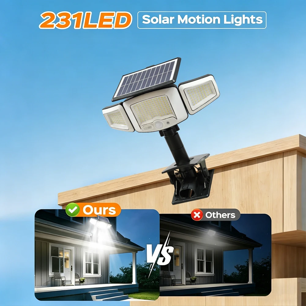 Solar Clip LED Light Motion Sensor Outdoor Wall Lamp Lights Waterproof Detection Power On With Courtyard Garden Charging Camping