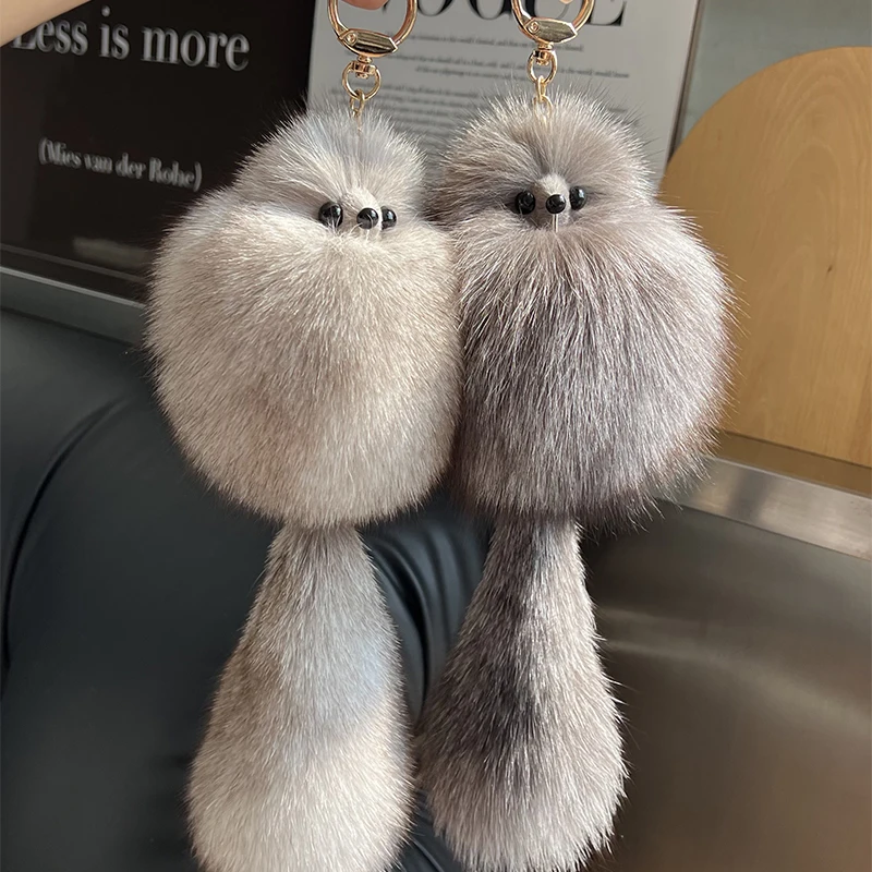 2025 Real Natural Fox Fur Cute Furry Fox Keychains Women Plush Fox Hair Car Key Chain Bag Decoration Pendant Gifts