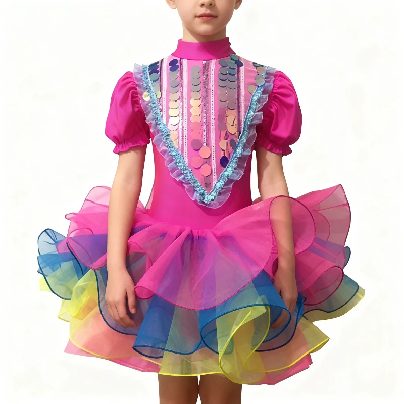 

Детское бальное платье с пайетками для девочек, современное танцевальное платье-пачка, костюм для джазовых танцев, сценический наряд, свадебное платье принцессы