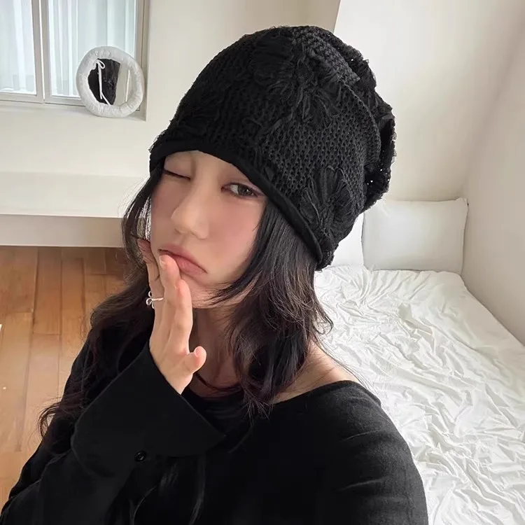 2025 New Korean Style Floral Hollow out Small Bag Head Hat Women's Face Slimming Casual Style Four Seasons Universal Hat