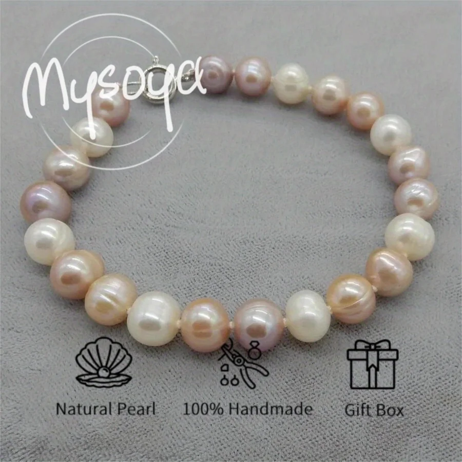 

MYSOYA 7-8mm Natural Freshwater Candy Color Pearl Bracelet For Women Men With Gift Box Perfect Birthday Wedding Christmas Gift
