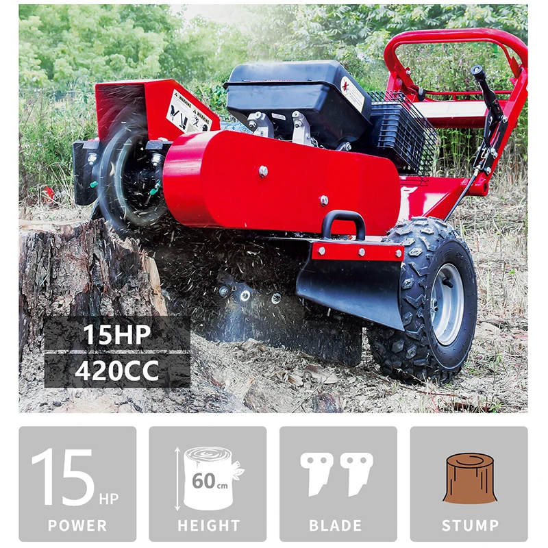 Trituradora de tocones de árboles, granja de paisajismo, molinillo de tocones al aire libre, procesador de ramas portátil tipo empuje para horticultura (personalizado)