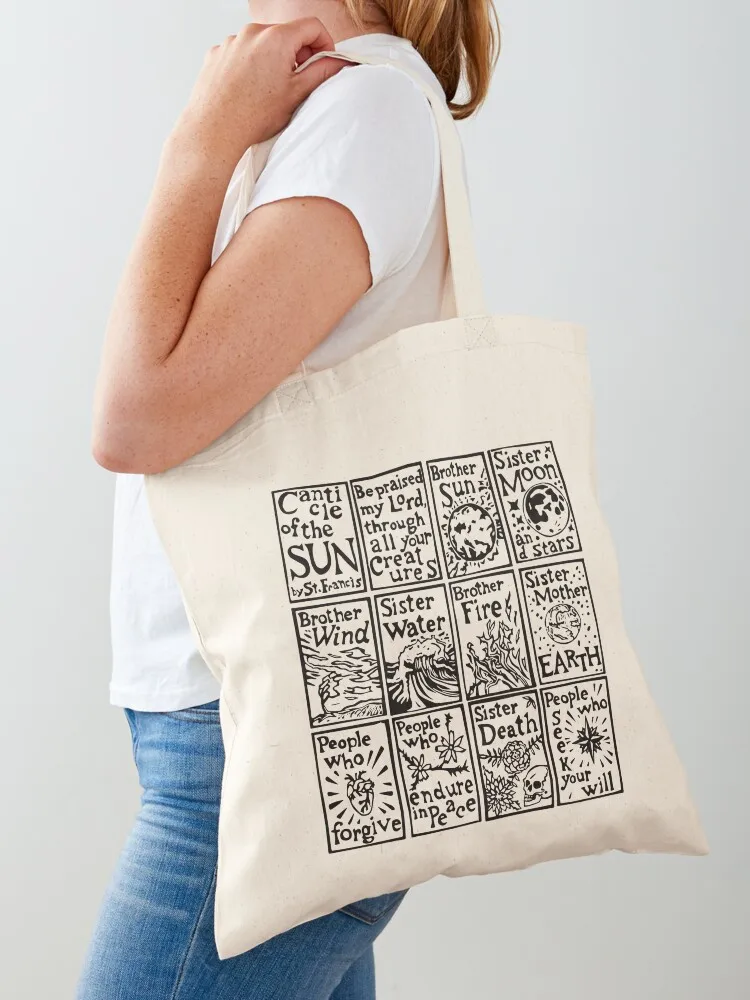 Canticle of the Sun Saint Francis Prayer Quote Linocut Image Tote Bag Lady bags Shopper bag shopper bag women Canvas Tote