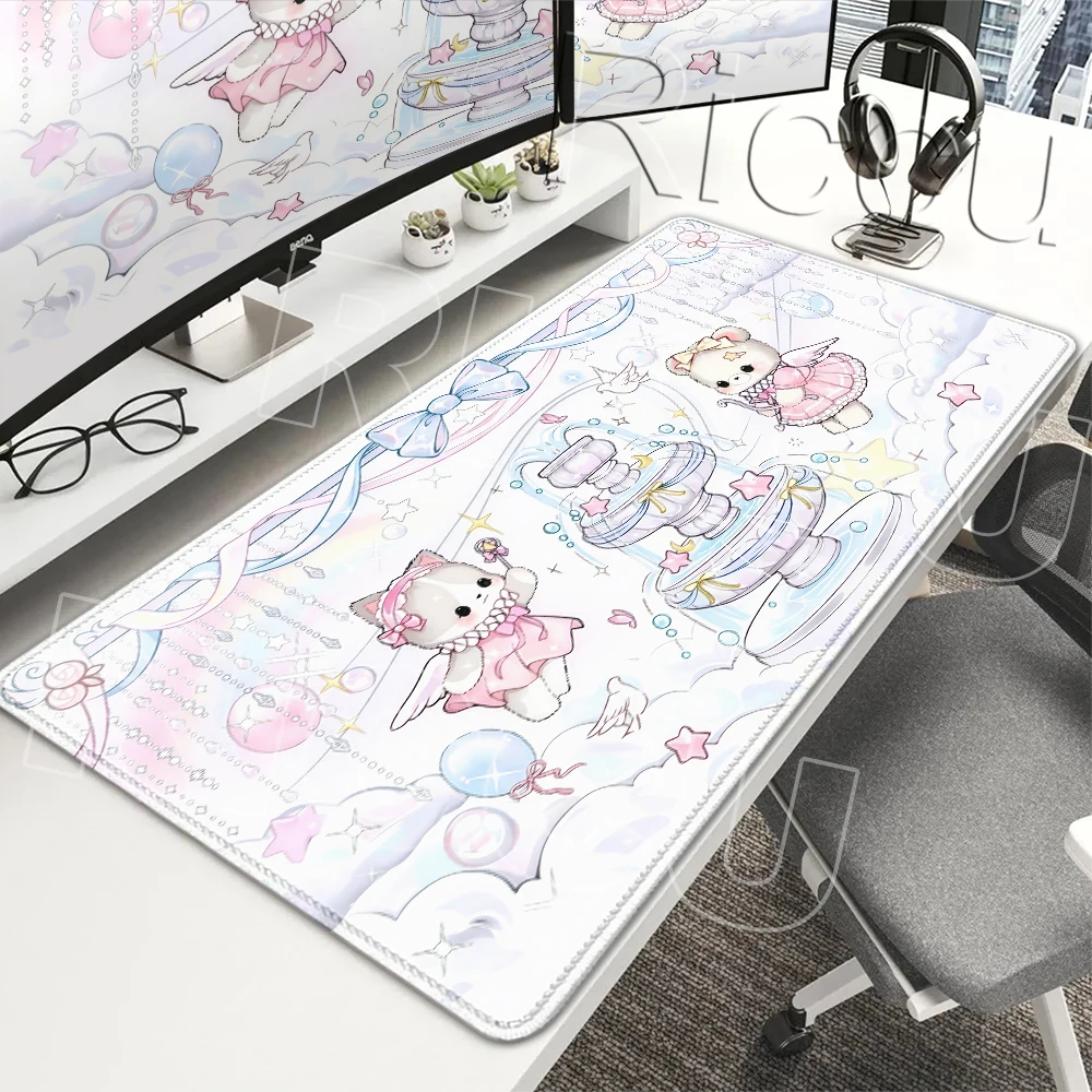 Aesthetic Pretty Desk Mat Kawaii Cat Oversized Mouse Mat Cute Cartoon Bear Gamer Office Accessories Company Carpet Stitched Edge