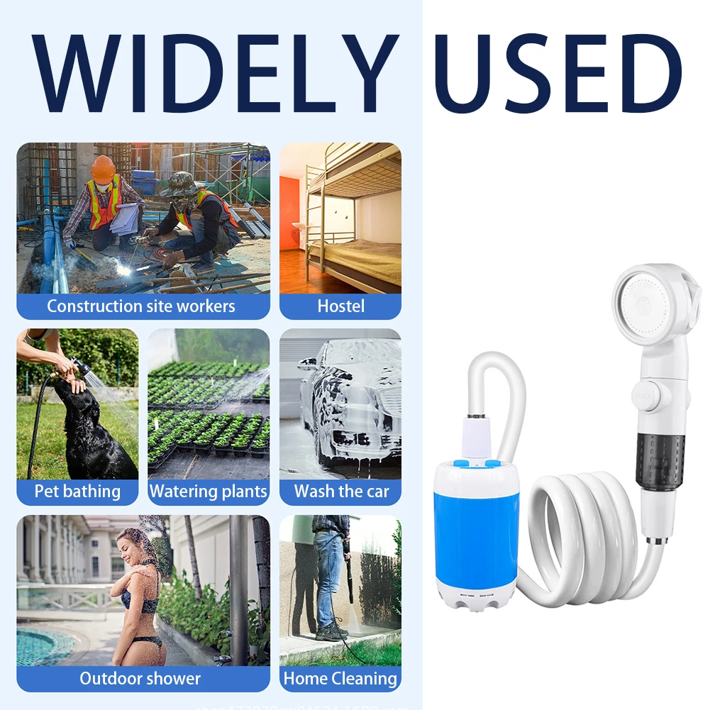 Portable Camping Shower Pump Rechargeable Mobile Bathing Pump Kit Digital Display for Outdoor Hiking