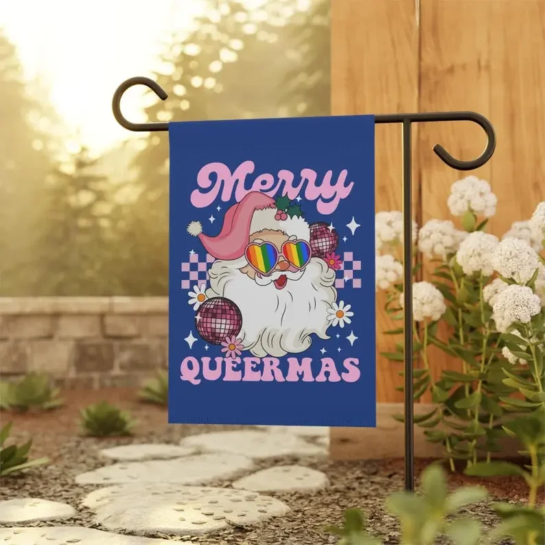 Merry Queermas Flag - Queer Christmas Gay Christmas Retro Gay Santa Lesbian Pride Flag - Gay Pride Flag - Trans Pride Flag - Onbinary