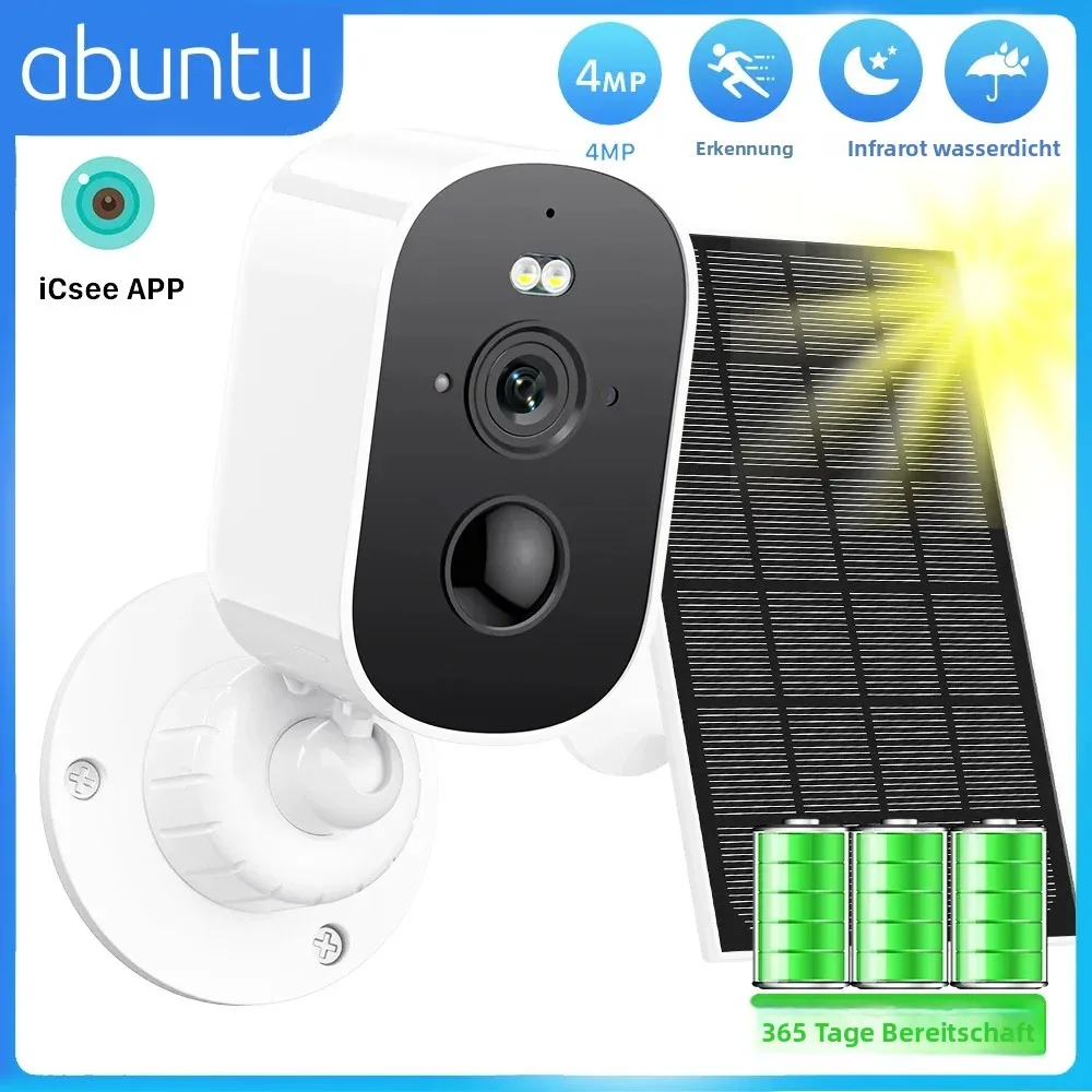 4MP 2K HD Kabellose Solarkamera WLAN Außenkamera 4800mAh Akku WiFi Sicherheitskamera IP66 Wasserdicht PIR Menschenerkennung ICSEE APP