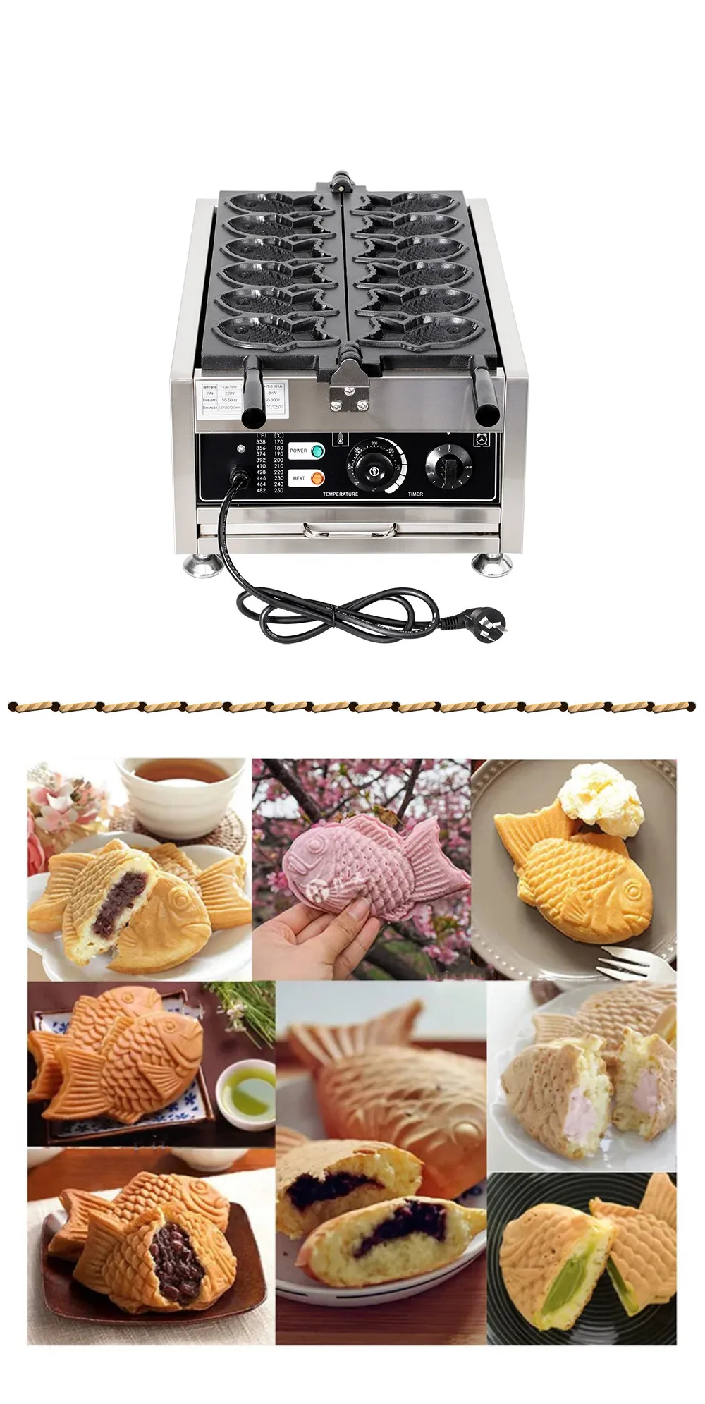 110v 220v 6pcs máquina de taiyaki quente japonês máquina de waffle peixe pequeno peixe máquina bolo lanches crocantes
