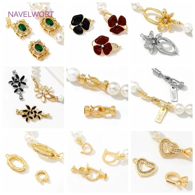 18K Gold Plated Jewelry Connector Clasps Fasteners Brass With Zircon Pearl Necklace Clasps For DIY Bracelet Making Accessories