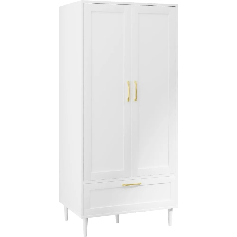 

Closet with Drawer, Armoires and Wardrobes with Shelves and Hanging Rail,Freestanding Wooden Wardrobe Cabinet for Bedro