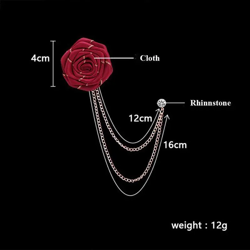 Flower Lapel Pin Brooch for Men Korean Fabric Rose Chain Wedding Suit Corsage Perfect for Groom Party Event