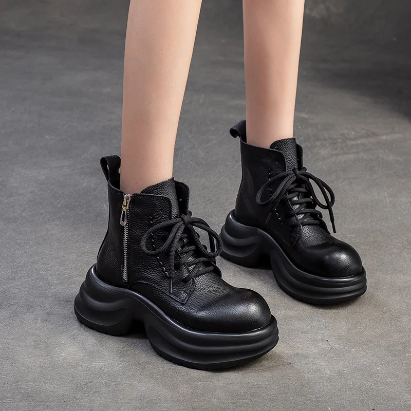 

Женские короткие ботинки из натуральной кожи с толстой подошвой в британском стиле для осени и зимы, из воловьей кожи высшего слоя, модель 2026 года