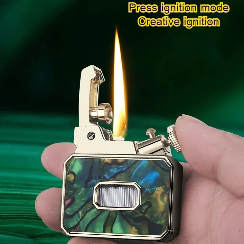 

Unique Retro Grinding Wheel Press Ignition Lighter Creative Metal Lighter with Design Smoking Accessories Outdoor Tool Gift
