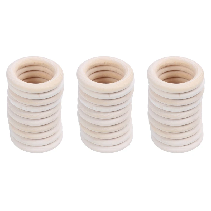 3X Natural Wooden Rings, Diameter 50Mm