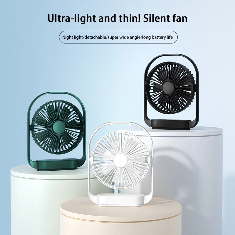 USB Rechargeable Desk Fan With Led Night Light 360° Rotation Quiet Mini Fan For Office Home 4-speed Portable Cooling Fan
