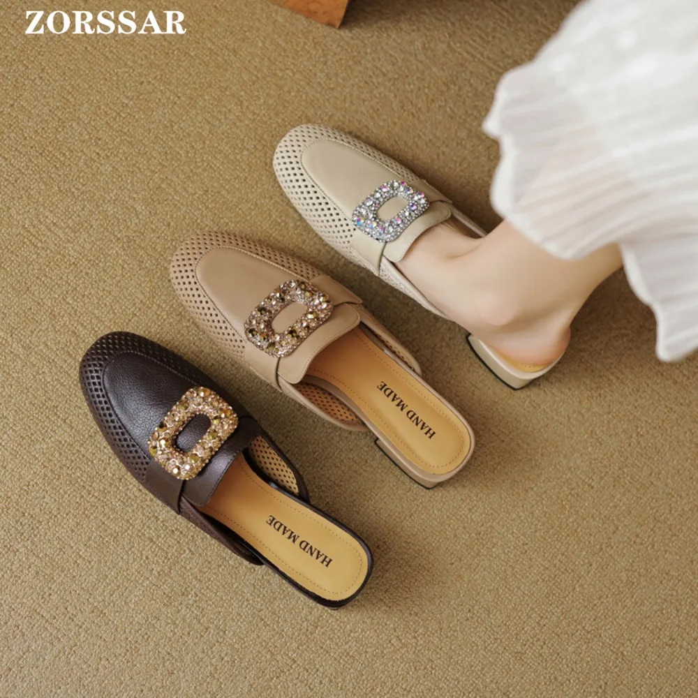 

Женские мюли 2024: летние элегантные шлепанцы с закрытым квадратным носком, повседневные кожаные туфли черного и белого цвета, размеры 34-40