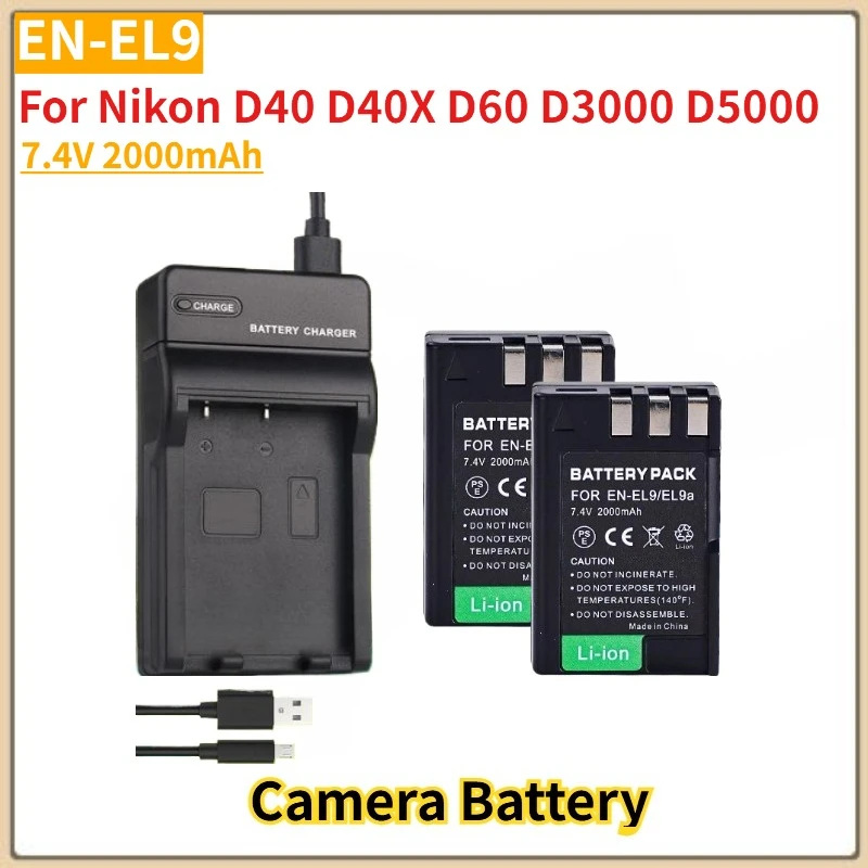

For Nikon D40 D40X D60 D3000 D5000 Digital Camera For 7.4V 2000mAh EN-EL9 EN-EL9A Camera Battery + LED Charger New High Quality