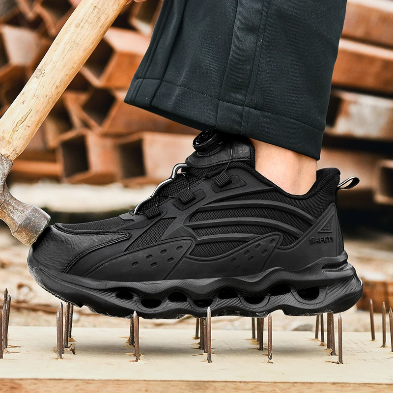 Sapatos de segurança masculinos leves com biqueira de aço, tênis de trabalho com almofada, antiderrapante, à prova de punção, botas de proteção para construção industrial