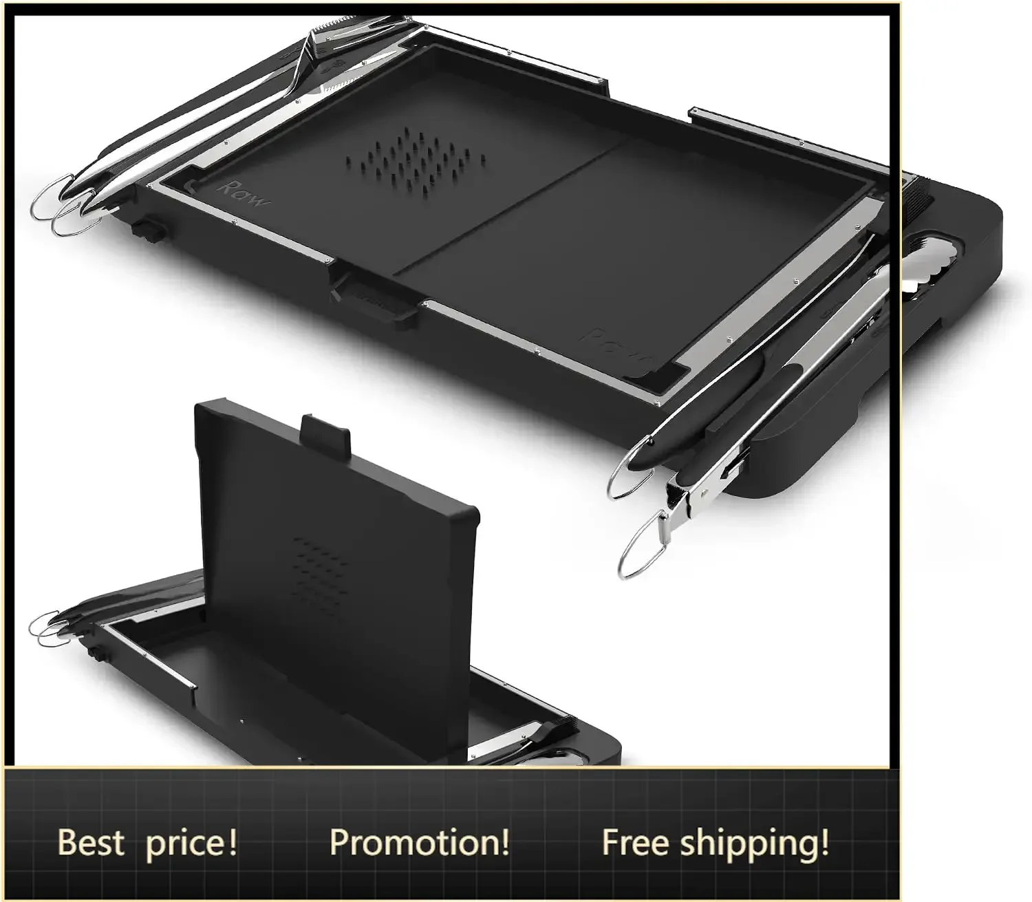 FlipTray Dual-Sided Grilling Prep and Serving Tray - Raw/Cooked Food Separation, BBQ Grill Carry System Tray, Built-in