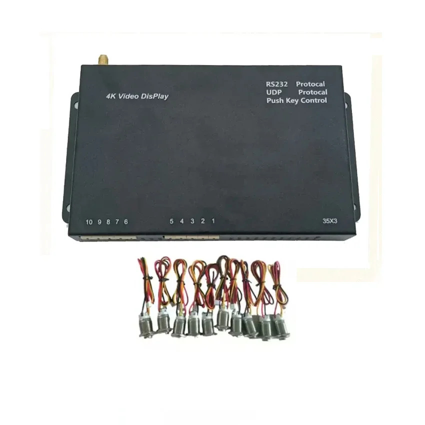 

In stockUDP RS232 Protocol Control Push Button Control 4K Android Media Player Box 2G+16G with 10 Button Control Key Input Inter