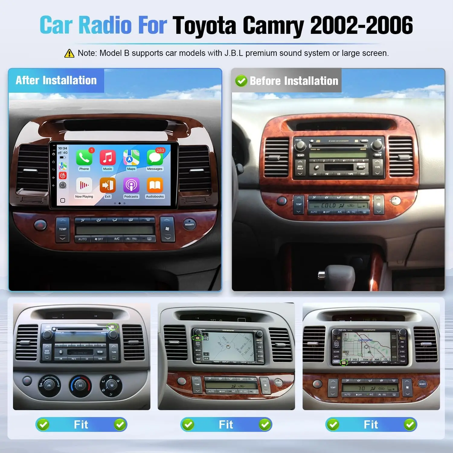 8Core Android 12 Car Radio for Toyota Camry 2002-2006 Stereo Upgrade(Fit J.B.L & Large Screen) CarPlay Android Auto Bluetooth