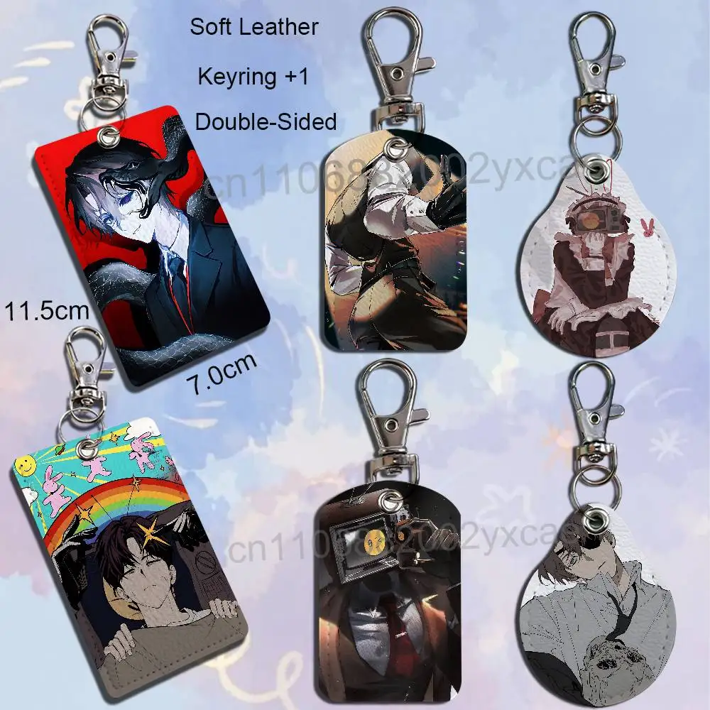 Super cool Baek Saheon Braun GSGW Rectangle ID Card Case Keychain Access Card Bag Key Tag Ring Leather Card Holder Key