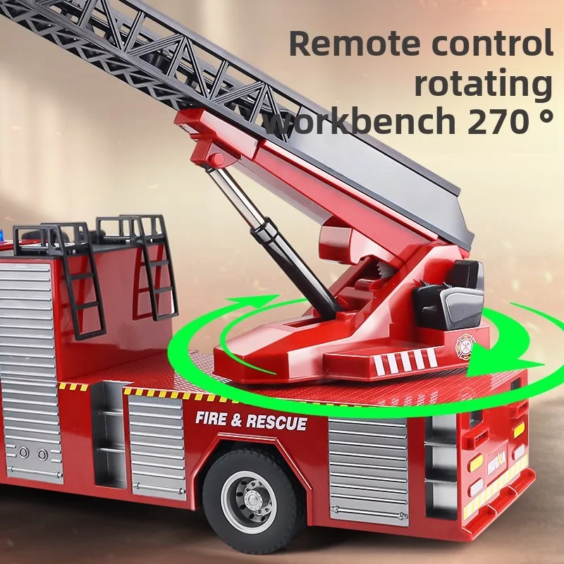 22ch rc caminhão de bombeiros com escada aérea rc luz led efeito sonoro rc motor de incêndio spray água fogo sprinkler caminhão brinquedos carro rc