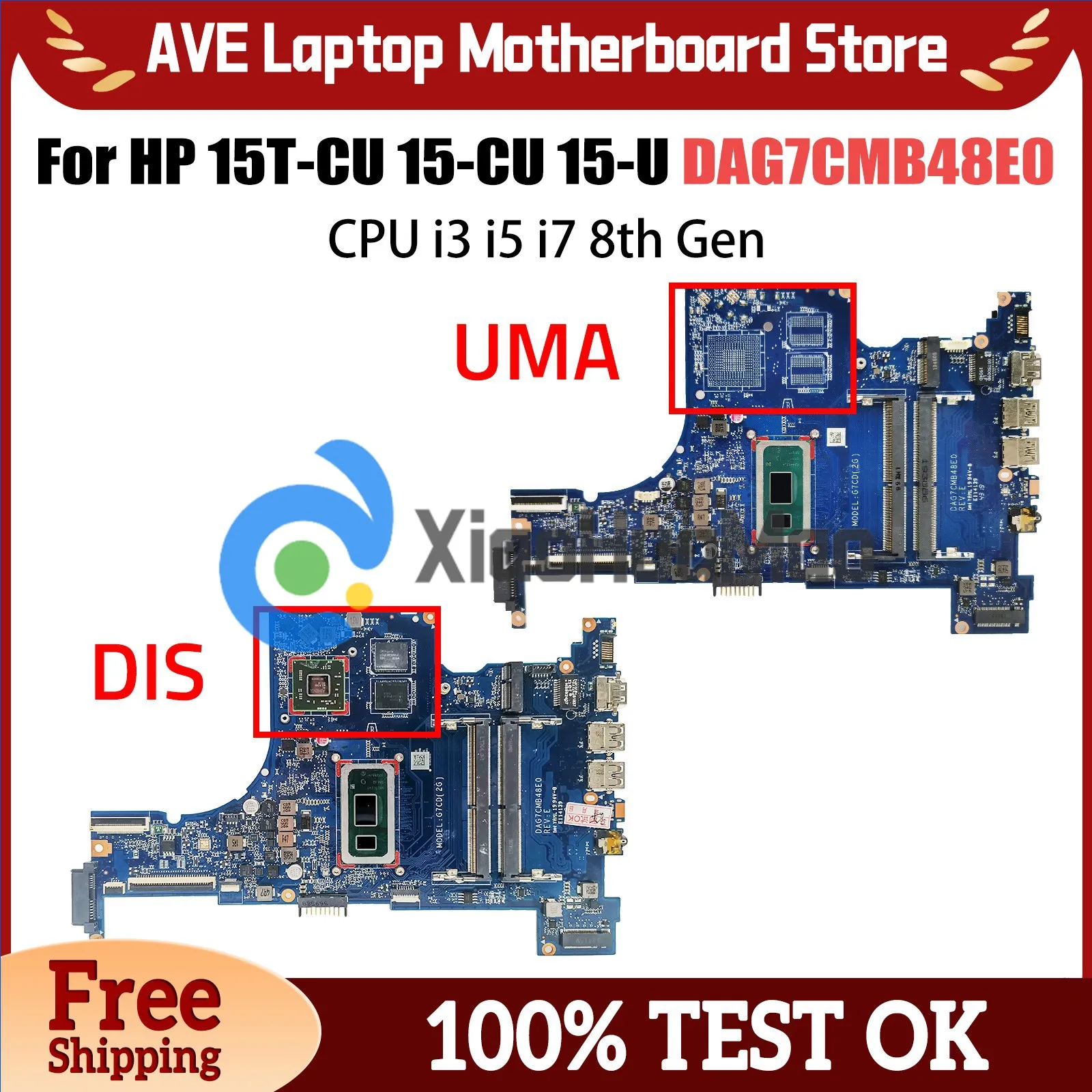 Computer Mainboard For HP 15-U 15T-CU 15-CU DAG7CMB48E0 Laptop Motherboard With CPU I3 I5 I7 8th Gen 100% Tested