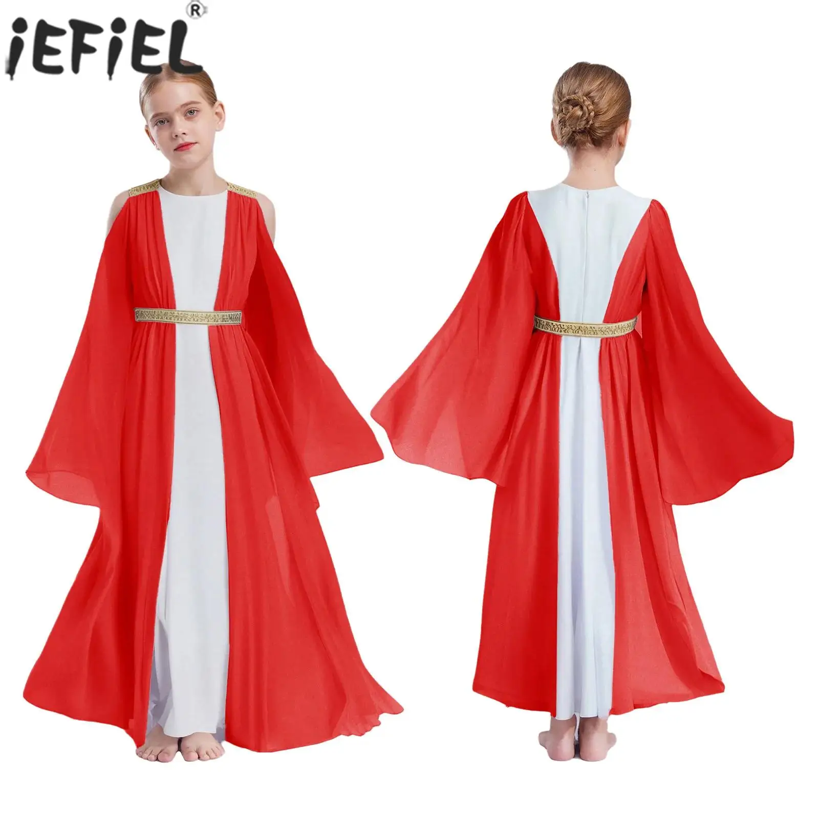Children Girls Worship Choir Praise Dance Dress Ancient Greek Roman Goddesses Princess Cosplay Costume for Christmas Halloween