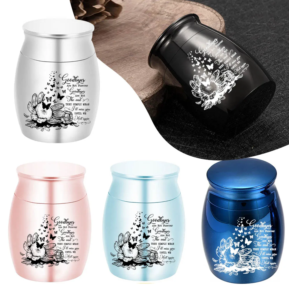 Small Urn for Human Ashes Aluminum alloy Mini Cremation Urn Small Keepsake Urn Butterfly Flower Pattern Memorial Ashes Containe