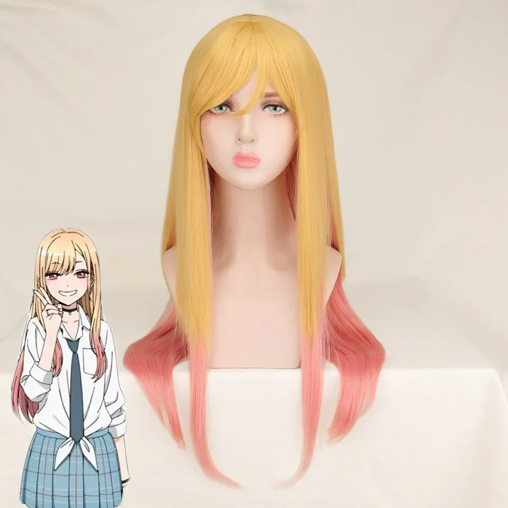 Yellow Pink Gradient Hair Long Straight Hair Kawaii Cute Halloween Carnival Anime My Dress-Up Darling Marin Kitagawa Cosplay Wig