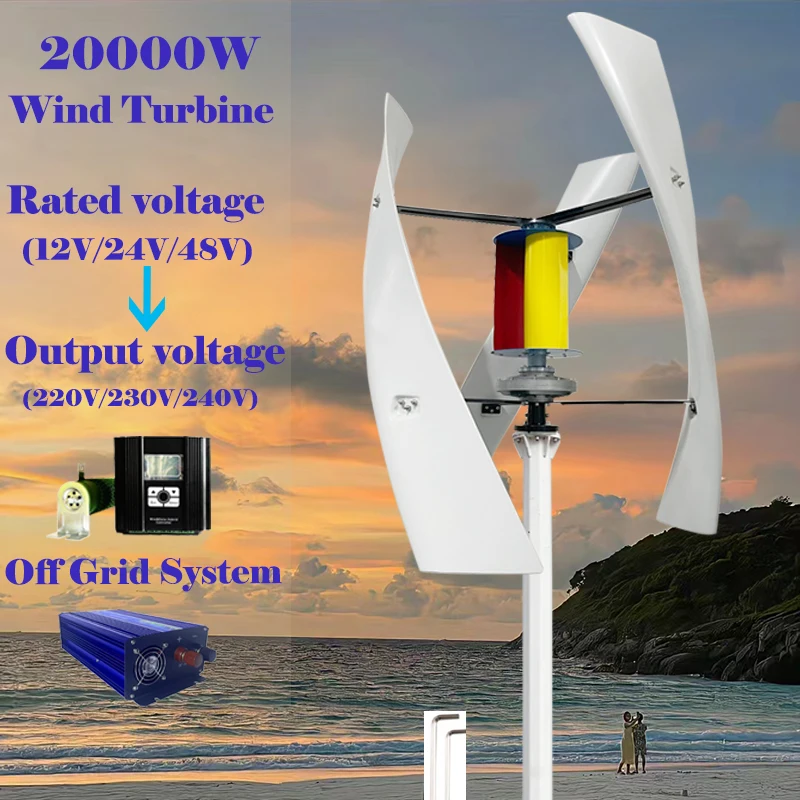 

20000W Vertical Axis Wind Turbine Alternative Energy Generator 220v AC Output Household Complete Kit with Controller Inverter