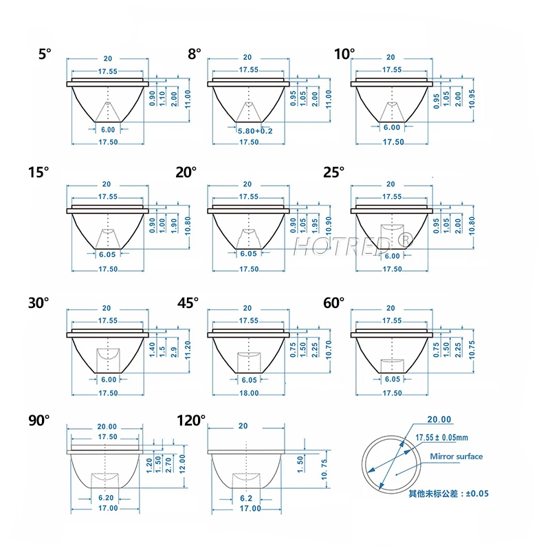 High Power 1W 3W 5W LED Lens 20MM PMMA Lenses With Bracket Reflector10 30 45 60 90 120degree Reflector Collimator Convex Optical