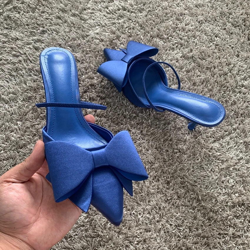 Women\'s Shoes 2024 New Fashion Bow Slingback High Heels Sexy Dress Stiletto Heel Pointed Toe Women High Heel Sandals
