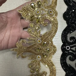 4.5yards Gold Silver Rhinestone Sequin Lace Trim  For Dresses