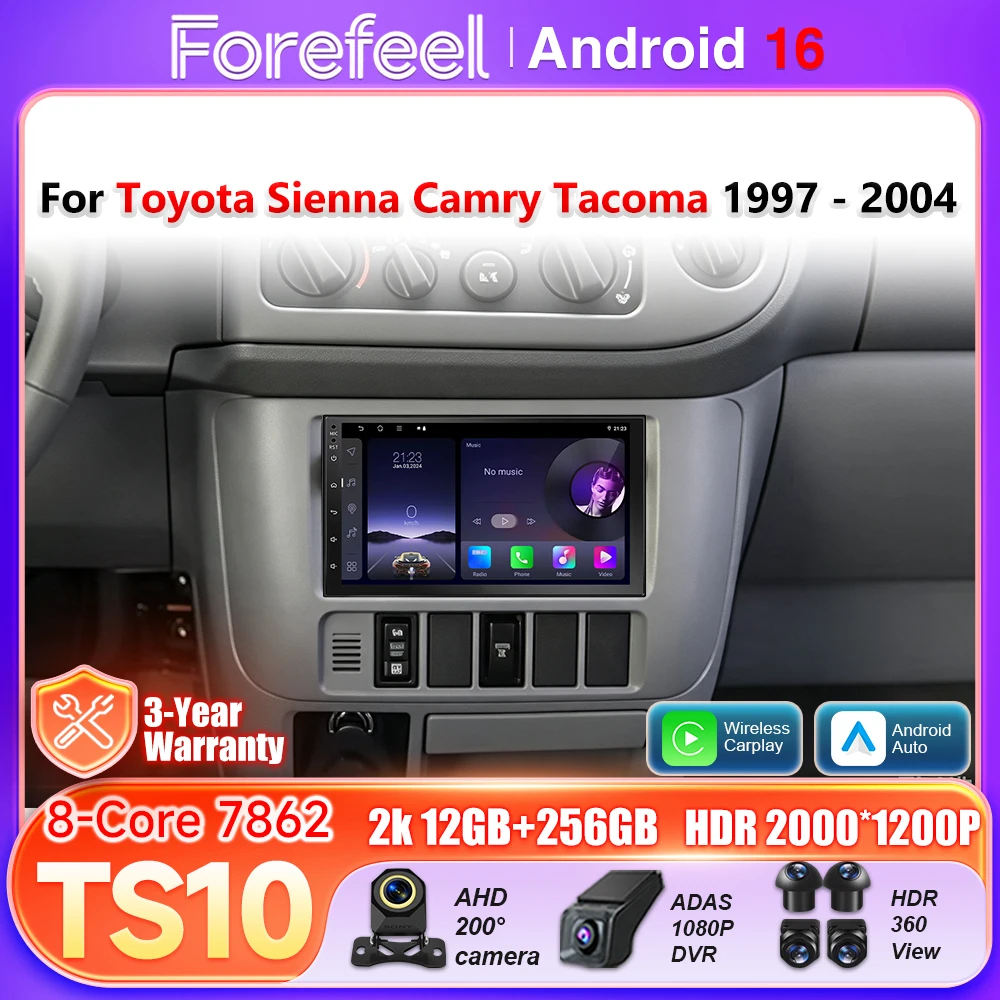 Android 16 Carplay For Toyota Sienna Camry Tacoma 1997 - 2004 Car Radio Multimedia Player GPS Navigation Video 2k Screen BT RSD