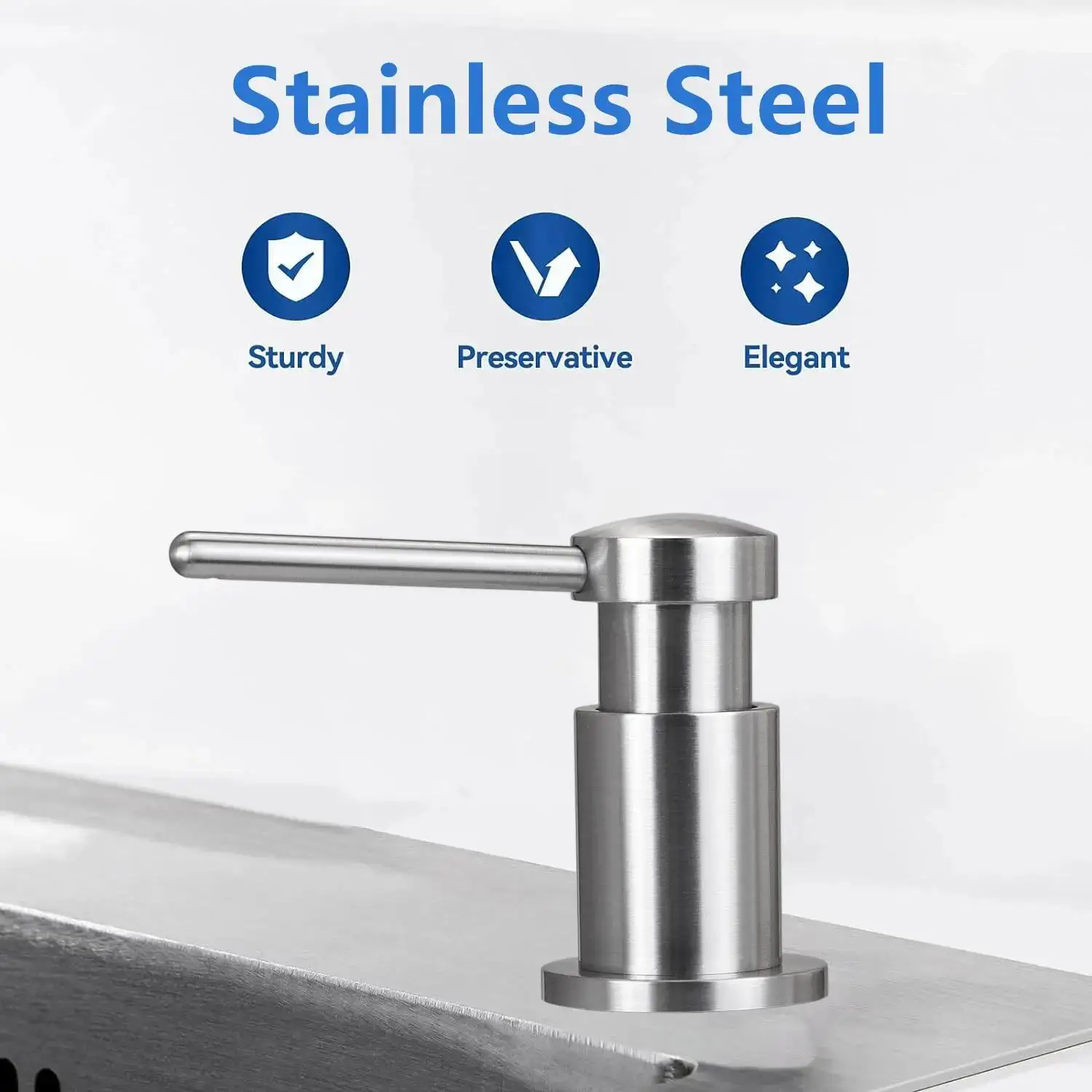 

Встроенный дозатор мыла для раковины, дозатор лосьона для кухонной раковины, головка насоса из нержавеющей стали с бутылкой для мыла из ПЭТ 350 мл или трубкой 1,2 м