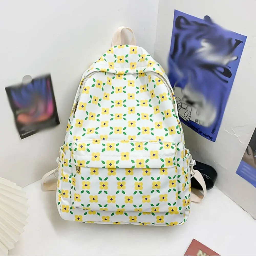 Große Kapazität Mode Studenten Rucksack Nylon Ästhetische Blumen Schultasche Freizeit Casual Umhängetasche Mädchen