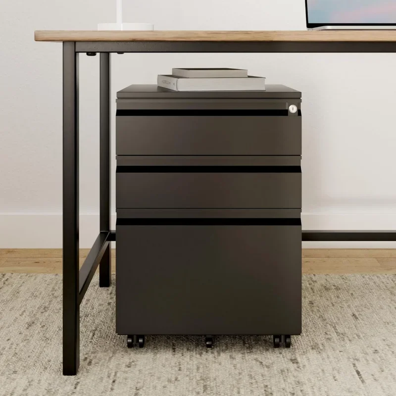 3-Drawer Mobile File Cabinets Rolling ,Vertical Metal Filing Cabinet Legal & Letter File Anti-tilt Design with Lock Under De