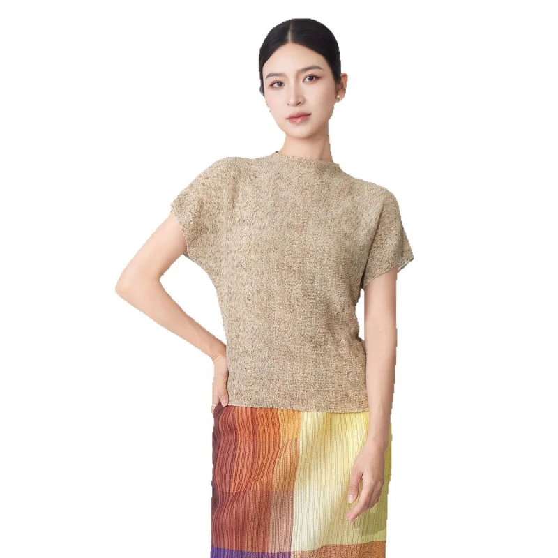 Miyake modetrend top met niche-ontwerp gevoel losse casual trui modieus T-shirt met korte mouwen [25409zsj-Z1181-58]