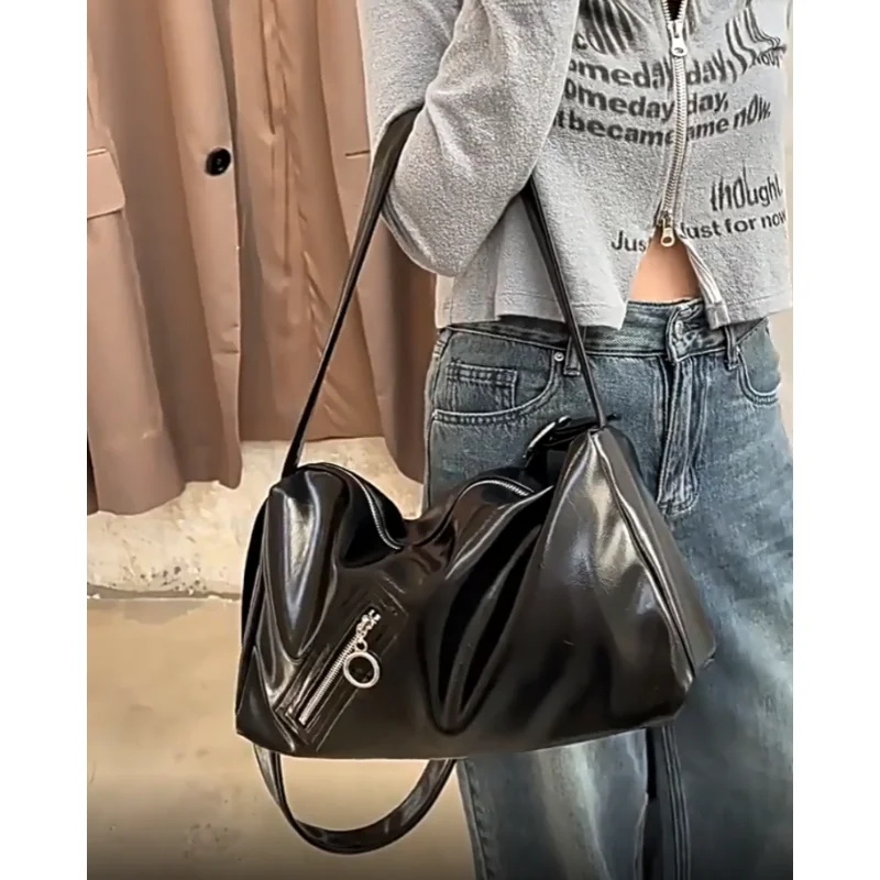 2024 Y2K Large Capacity Tote Bags Women\'s Handbags Hot Girls Soft PU Leather Shoulder Bags Fashion Punk Female Crossbody Bags