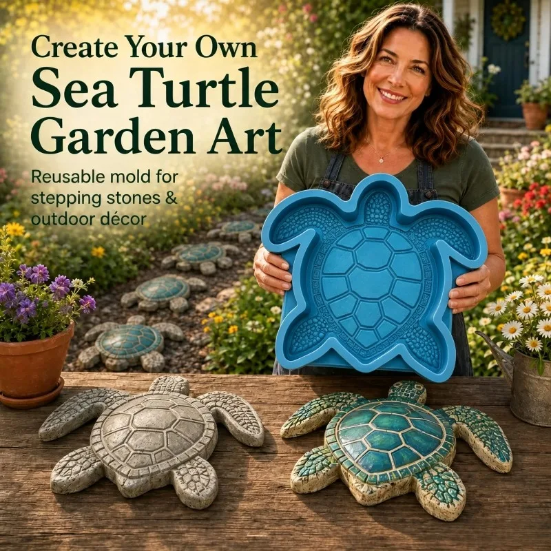 Reusable Ocean Theme Stepping Stone Silicone Mold DIY Garden Path Cement Mould Sea Turtle Octopus Shark Pattern Concrete Mold