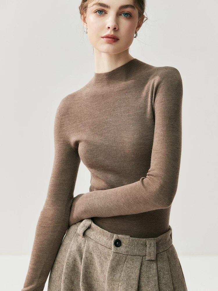 

Autumn Winter Women 100% Cashmere Sweater Mock Neck Pullover Slim Basic Cashmere Knitwear Soft Warm High Strecth Pullover Tops