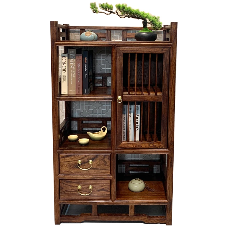 Elm new Chinese-style solid wood rack, home against the wall antique bogu frame, walnut color partition display Duobao Pavilion