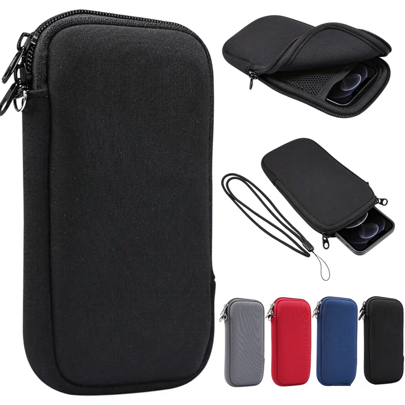 Universal Neoprene Mobile Phone Bag Zipper Solid Color Cellphone Storage Bag Portable Shockproof Travel Storage Pouch