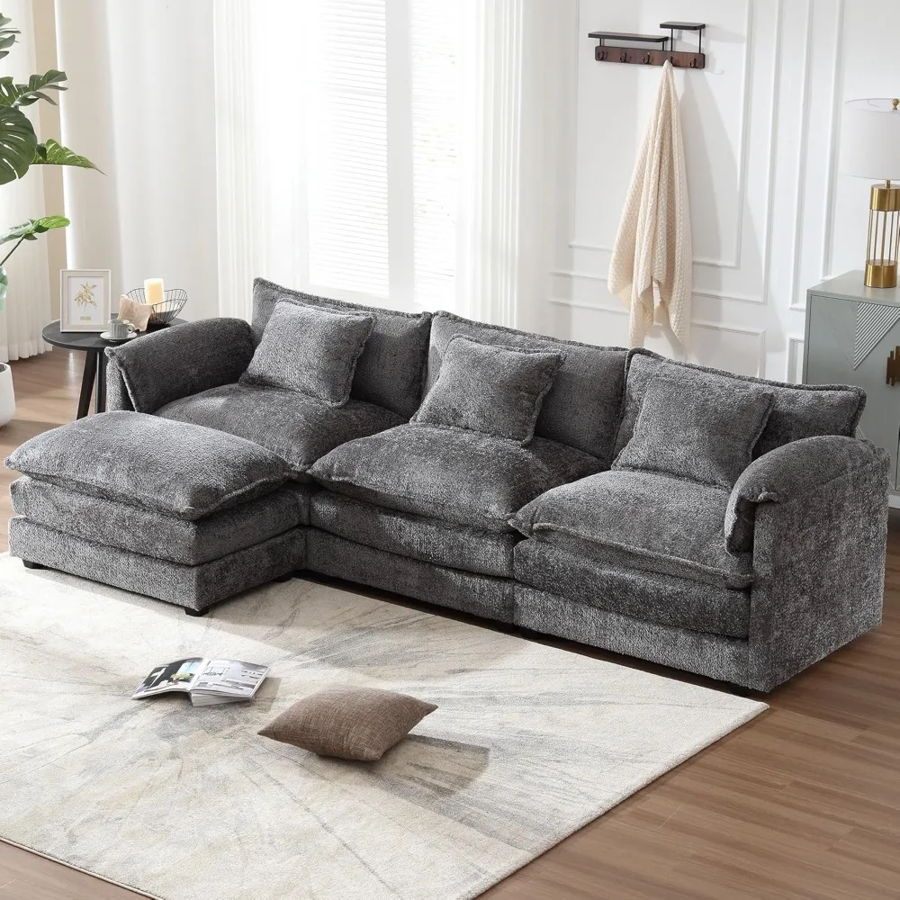 

Sectional Modular Sofa Cloud Couch, 112.2" L-Shape Sofa Chenille Comfy Upholstered with Removeable Ottoman and 3 Pillows for Liv