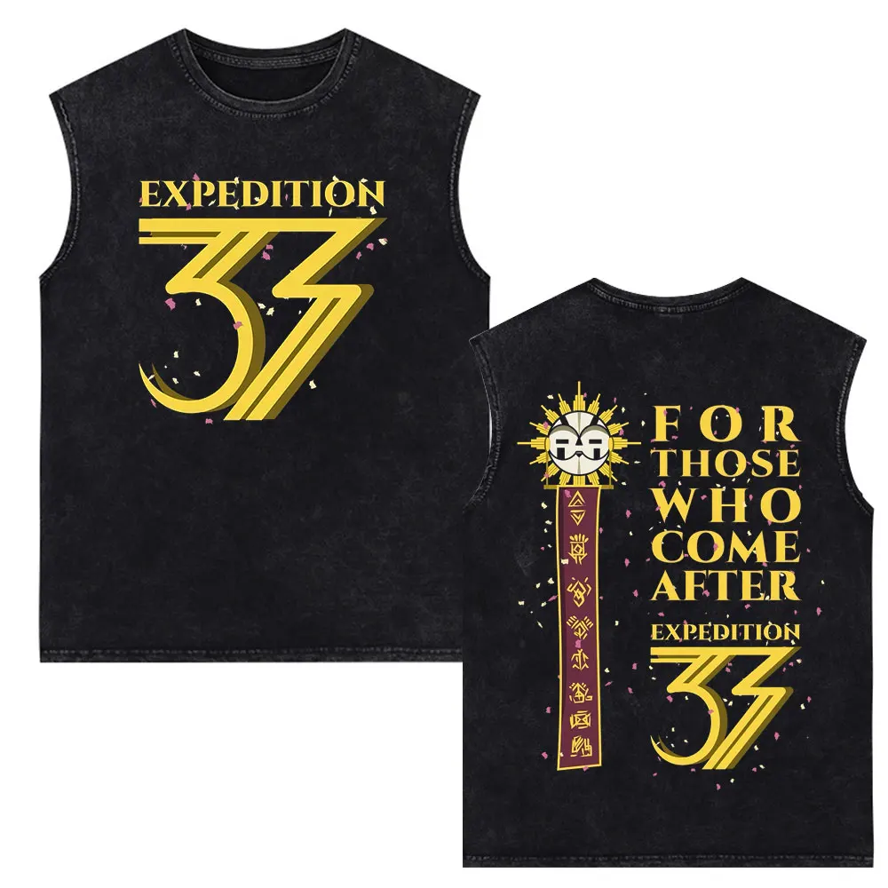 Clair Obscur Expedition 33 Game Vintage Washed Vest Men Women Fashion Cotton Casual Oversized Sleeveless Tank Tops Streetwear