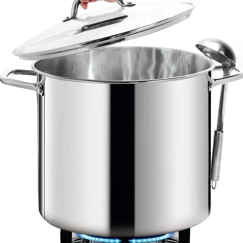 

24 Quart Nickel-Free Stainless Steel Stockpot with Lid - Heavy Duty Induction Cookware for Soups and Large Meals